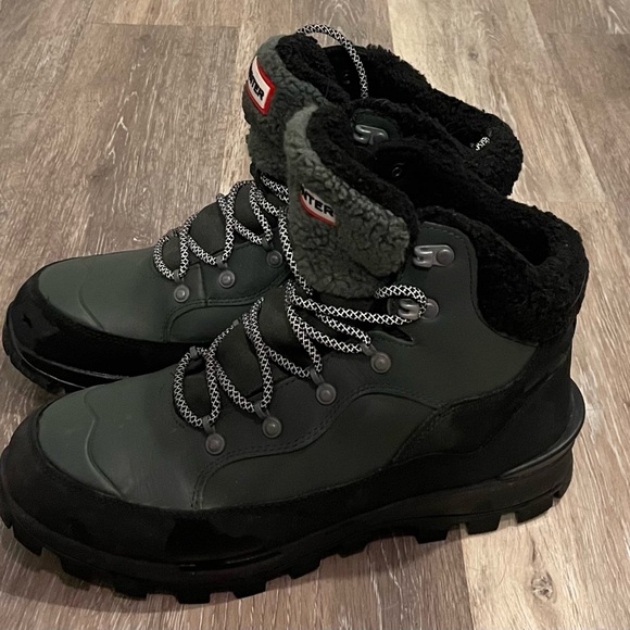 HUNTER SIZE 10 WOMEN'S EXPLORER MID LACE LEATHER GREEN BOOTS WATERPROOF - Picture 6 of 8